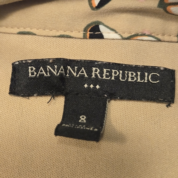 Banana Republic Beige Floral Belted Midi Shirt Dress Size 8 (6222) - Picture 6 of 7